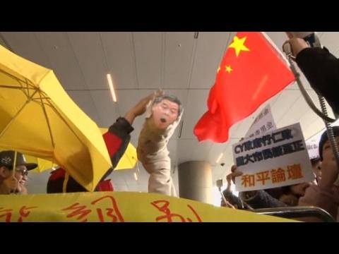 Protests inside Hong Kong legislature ahead of policy speech