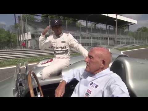 Lewis Hamilton and Sir Stirling Moss after racing the 300 SLR in the Parabolica | AutoMotoTV
