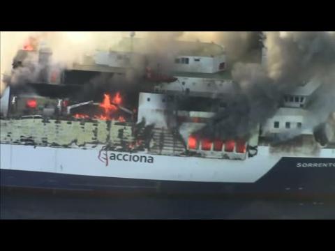 Ferry burns off Spain, passengers rescued