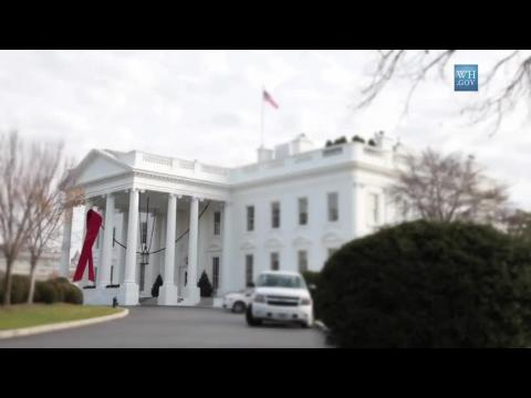 White House Hangs World Aids Day Red Ribbon: Time-Lapse