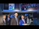 Ashton Kutcher Rings The Bell At The NYSE Pretending He Is Steve Jobs