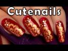 Easy Christmas red and gold nail art design