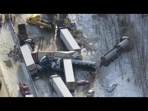 Truck pile-up brings traffic chaos to Canadian Highway