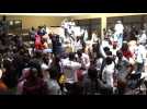 Supporters of Senegal's Macky Sall celebrate in Dakar HQ