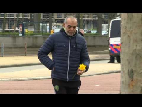 Mourners lay flowers near scene of Utrecht tram gun attack