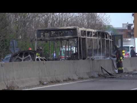 Man hijacks school bus and sets it ablaze in Milan