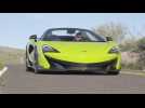 McLaren 600LT Spider in Lime Green Driving in the country