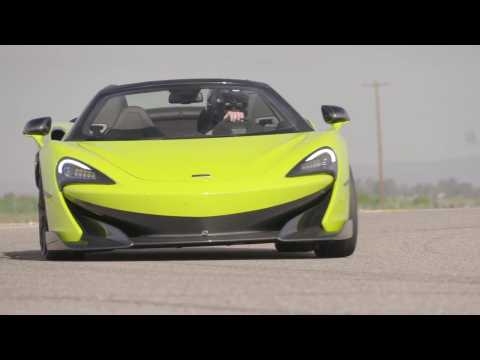 McLaren 600LT Spider in Lime Green Driving on the track