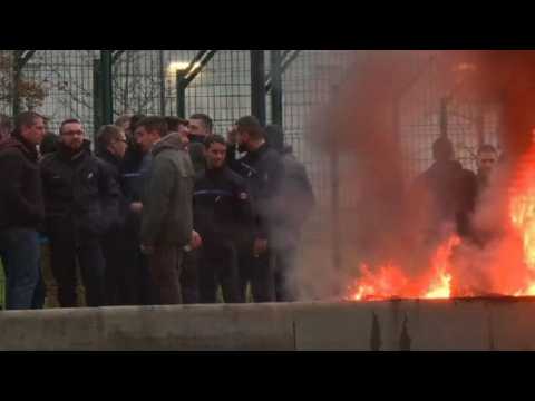 French prison guards protest after knife attack on colleague
