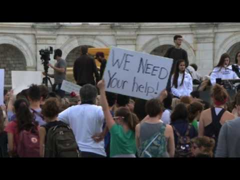 Students protest for action on climate change outside US capitol