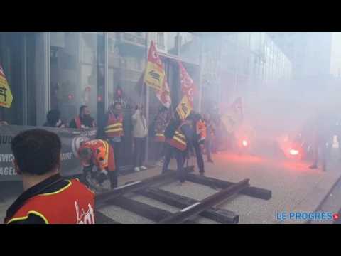 Manifestation des cheminots à Lyon