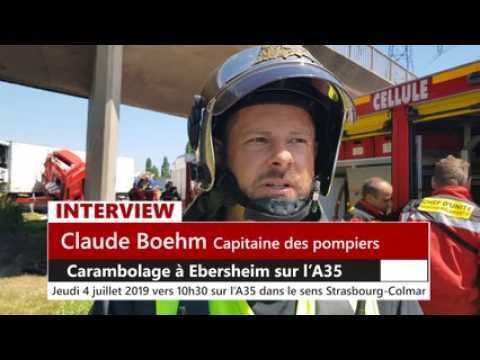 DNA - Carambolage sur l'A35 à Ebersheim, un blessé grave (détails du Capitaine des Pompiers Claude Boehm))