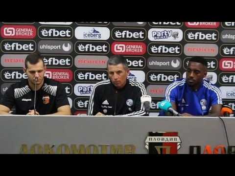 Thierry Laurey et Lionel Carole (Racinc Club Strasbourg) en conférence de presse à Plovdiv
