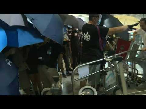 Hong Kong protesters gather near airport bus terminus