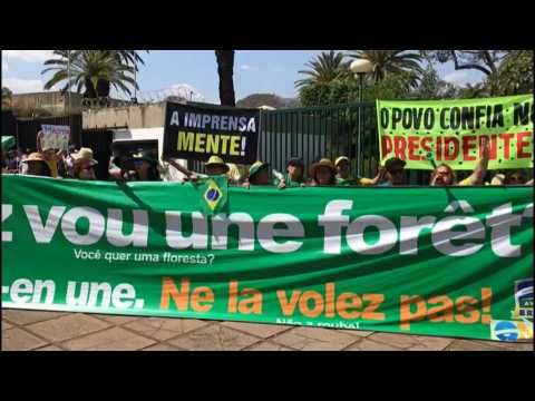 Protest outside French embassy in Brasilia