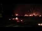 Le campement des Gilets jaunes du Gier en feu