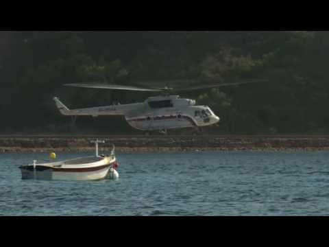 Vladimir Putin's helicopter arrival for Macron bilateral