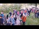 Manifestation contre la fermeture des berges aux cyclistes et aux piétons face au Parlement européen à Strasbourg
