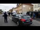 Venue du ministre de l'Intérieur à Châtel-Saint-Germain : des camions de CRS bloquent l'avenue environ 500 mètres avant la caserne