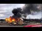 Sarreguemines : rond-point des Gilets jaunes en feu