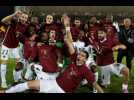 La joie des joueurs du FC Metz après leur montée en Ligue 1 vendredi à Lens