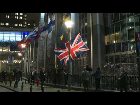 EU lowers UK flag outside European Parliament building in Brussels