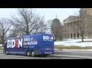 Images of Joe Biden's campaign bus in Des Moines on Iowa caucus day