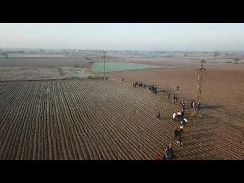 Drone footage of migrants heading to the border between Turkey and Greece