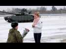 Tanks for the offer: Russian soldier proposes as armed vehicles make heart shape