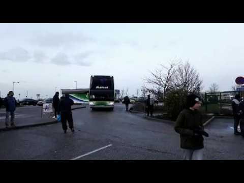 Epinal – Saint-Etienne en quart de finale de la Coupe de France au stade Marcel-Picot : départ des bus de supporters