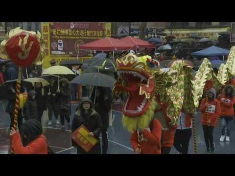 New York marks Chinese New Year with lion dance and firecrackers