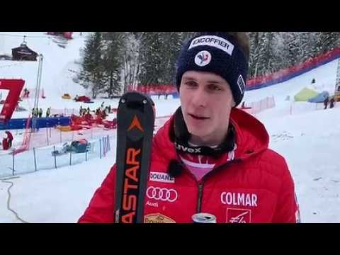 Ski alpin : la réaction du Vosgien Clément Noël après sa victoire sur le slalom de coupe du monde de Wengen (Suisse) Crédit FFSTV