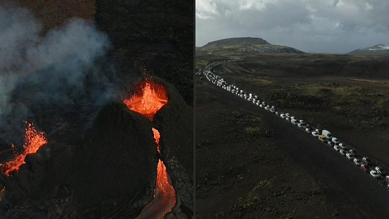 Islande : afflux de spectateurs pour une éruption volcanique (Euronews FR)