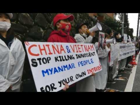 Dozens protest in Tokyo against China, Vietnam's support of Myanmar junta