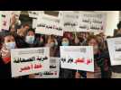 Journalists from the Tunisian state agency protest against nomination of new director