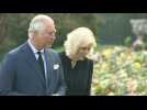 Prince Charles and Camilla look at tributes to Prince Philip