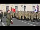 Russian soldiers rehearse the Victory Day military parade in St. Petersburg
