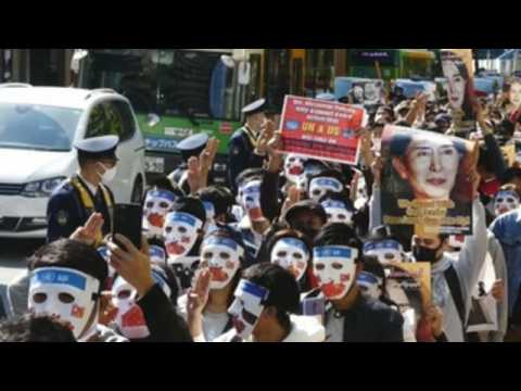 Burmese community holds protest in Tokyo against Myanmar coup