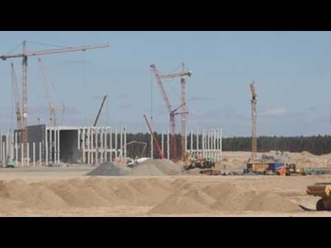 Ongoing construction works at Tesla gigafactory site near Berlin