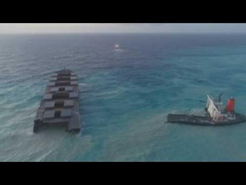 The cargo ship split in two off the coast of Mauritius