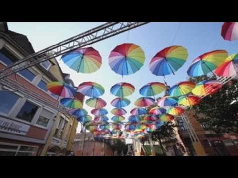 'Umbrella Road' advertises car-free city centre in Germany's Bad Mergentheim