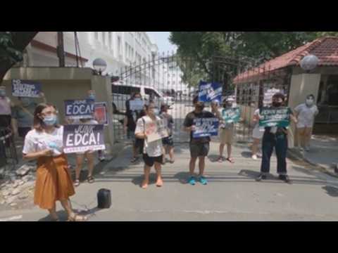 Protest in Manila against early release of US Marine convited of murder