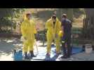Firefighters disinfect residence after new coronavirus outbreak in Teruel, Spain