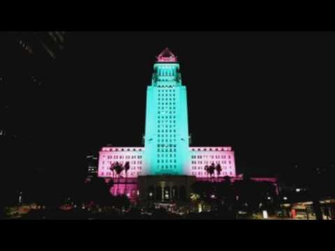 Los Angeles City Hall lit up with Lebanese flag in solidarity with Beirut