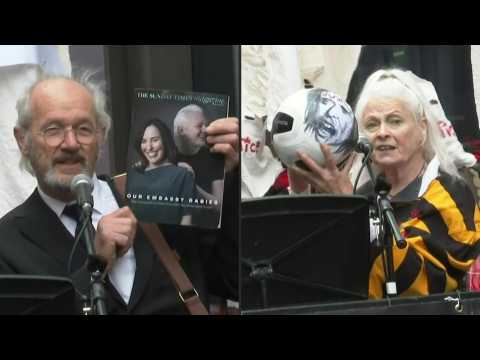 Assange's father, Vivienne Westwood speak ahead of extradition hearing in London