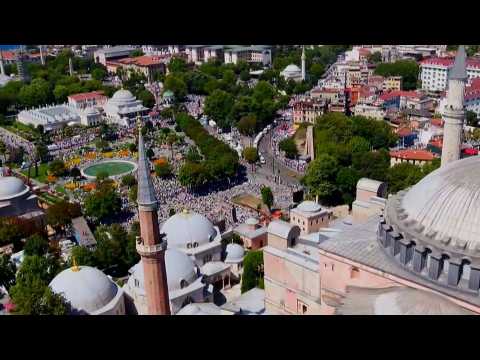 Crowds gather at Hagia Sophia for first Friday prayer since mosque reconversion