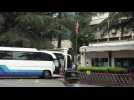 China: images of a bus entering in US Chengdu consulate