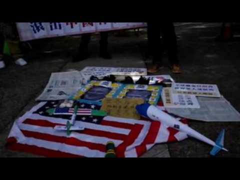 Pro-China activists protest outside US consulate in Hong Kong