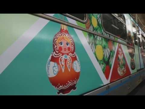 A train in Moscow pays tribute to Russian folk culture