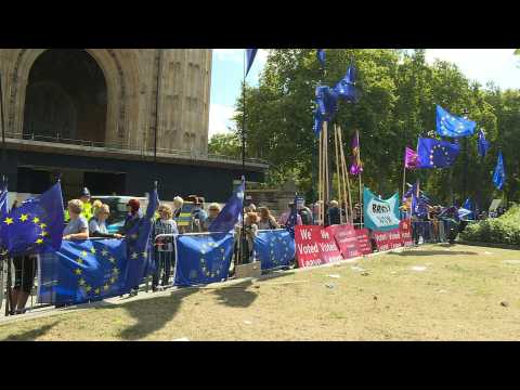 Pro and anti-Brexit protesters gather at Westminster ahead of decisive day